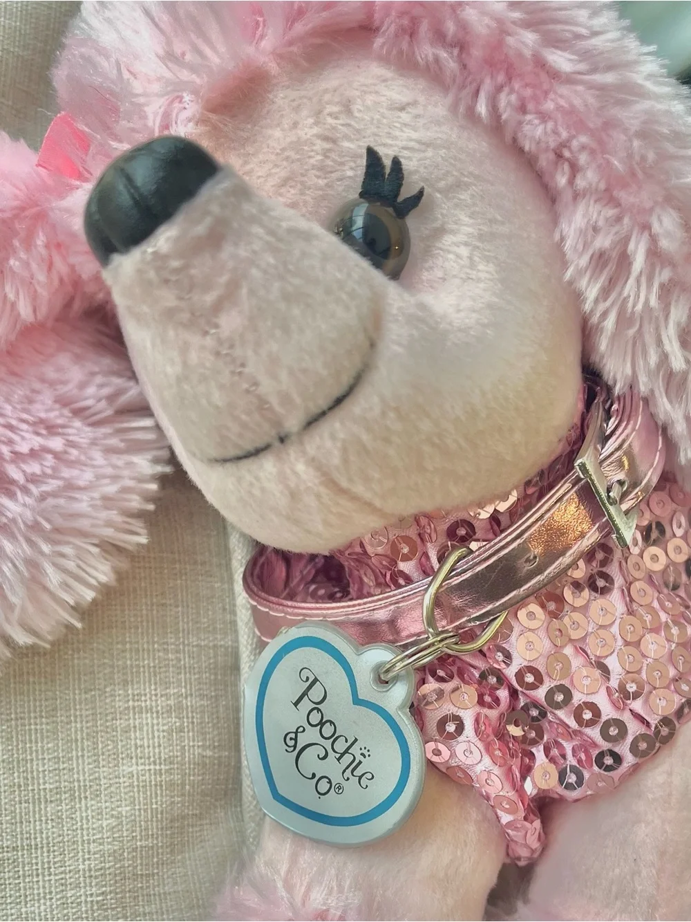 Poochie & Co. Bubblegum Pink Plush Poodle Purse with Sequins. Zips open EC